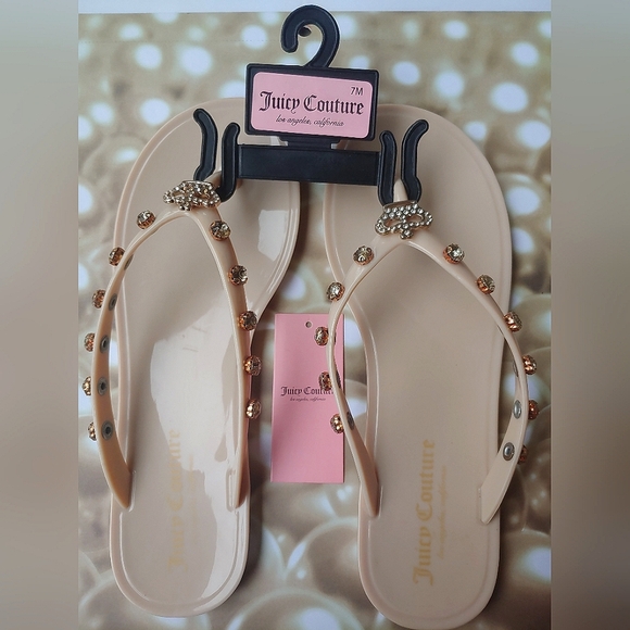 Juicy Couture Shoes - Juicy Couture Nude Rubby Crown Jeweled Flip Flops | Summer